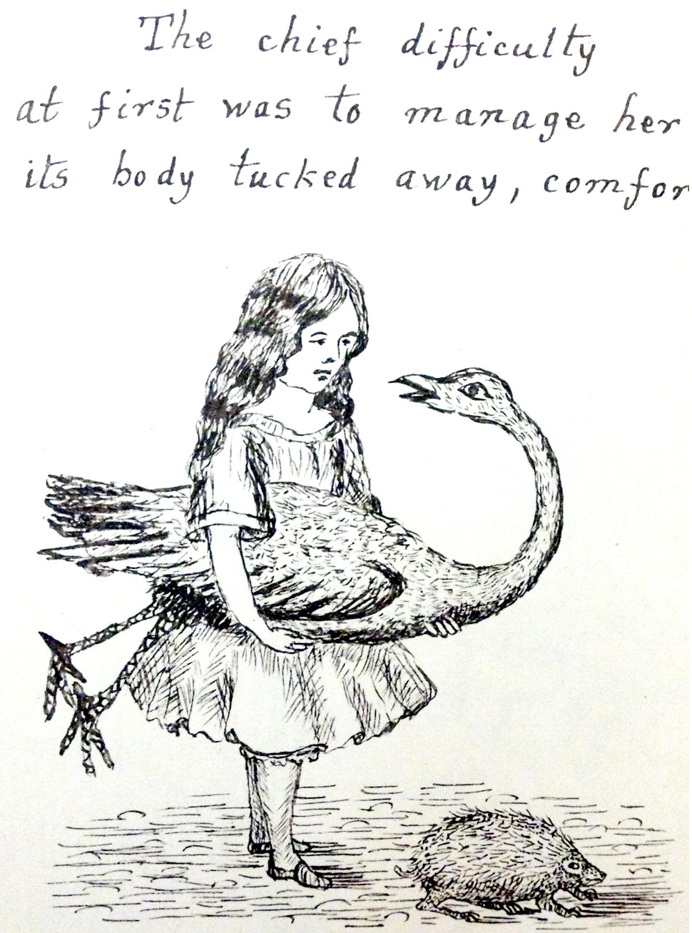 Alice gioca con il fenicottero. Da un manoscritto originale di Lewis Carroll